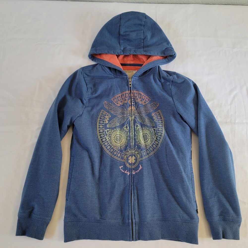 Lucky Brand Girls Hoodie Full Zip Hooded Sweatshirt Large 14-16 Fleece Lined